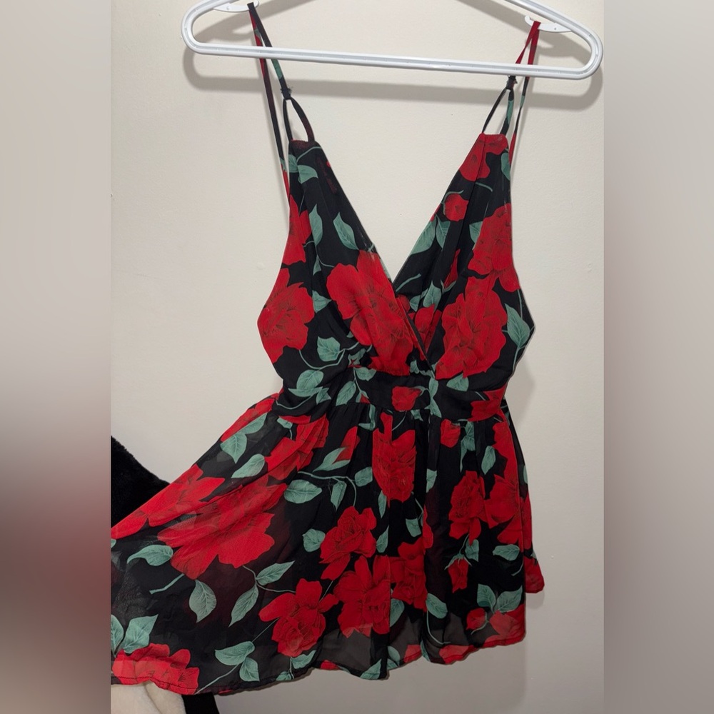 Audrey Red and Green Floral Romper